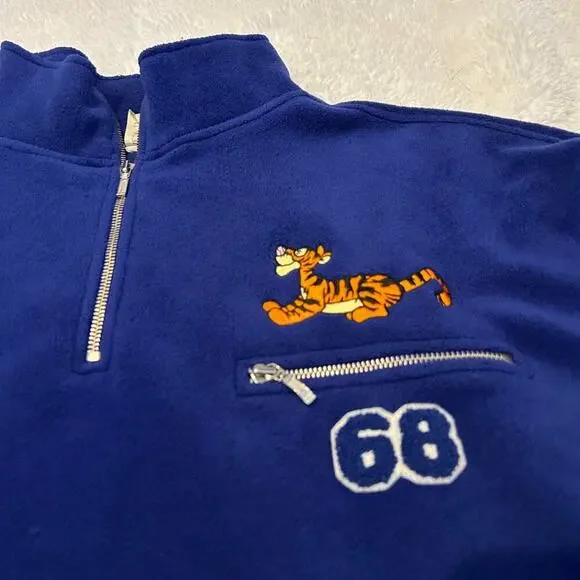 Disney Tiger Embroidered Unisex Fleece Jacket Blue XL Quarter Zip Long Sleeve - Picture 5 of 7